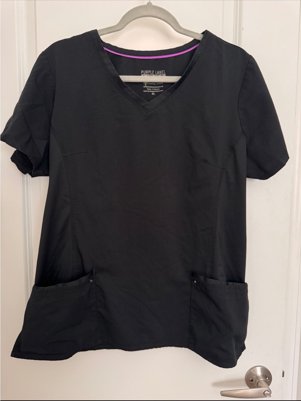 healing hands Black V-Neck Scrub Top with Pockets